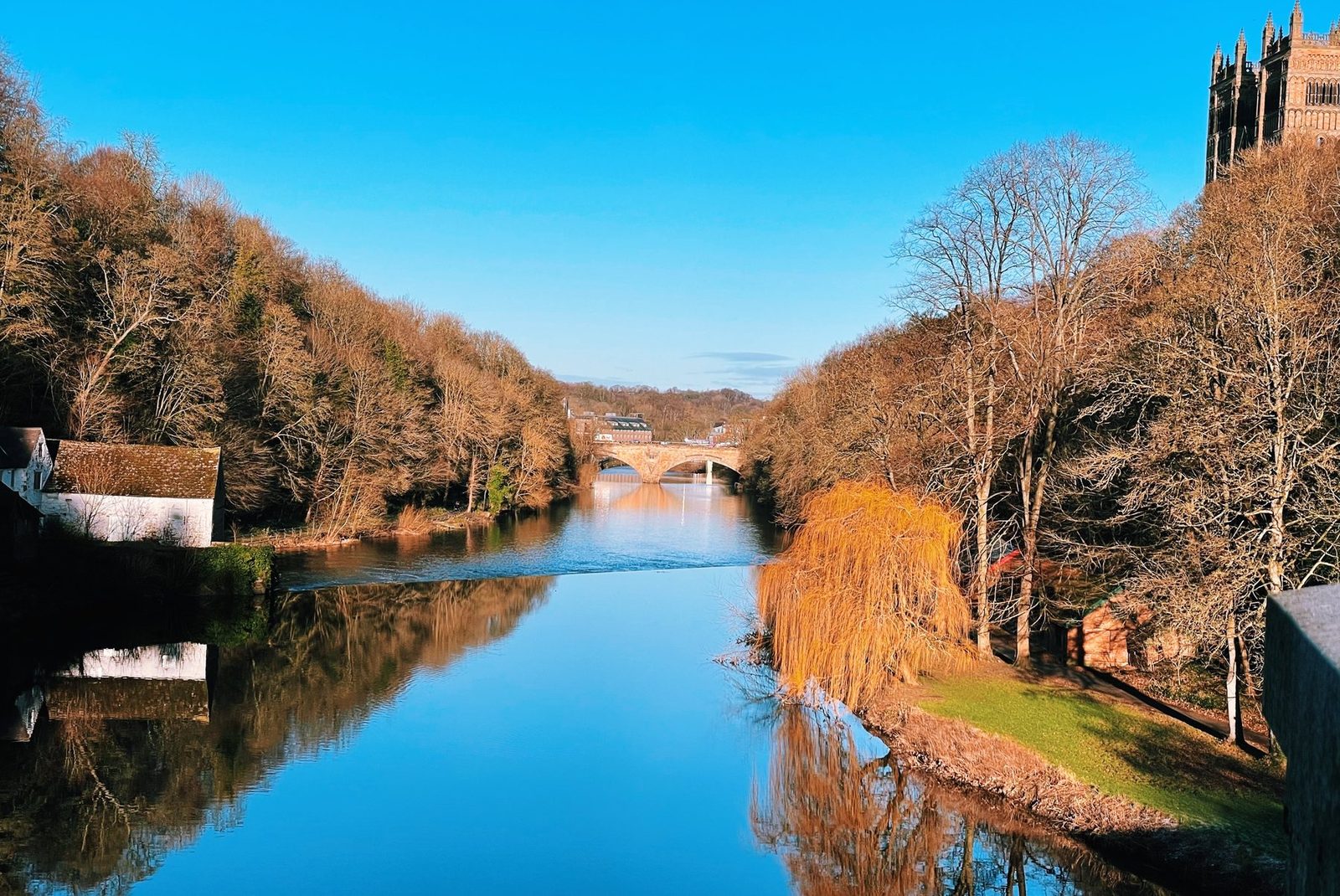 The River Wear and Durham Cathedral on a clear day