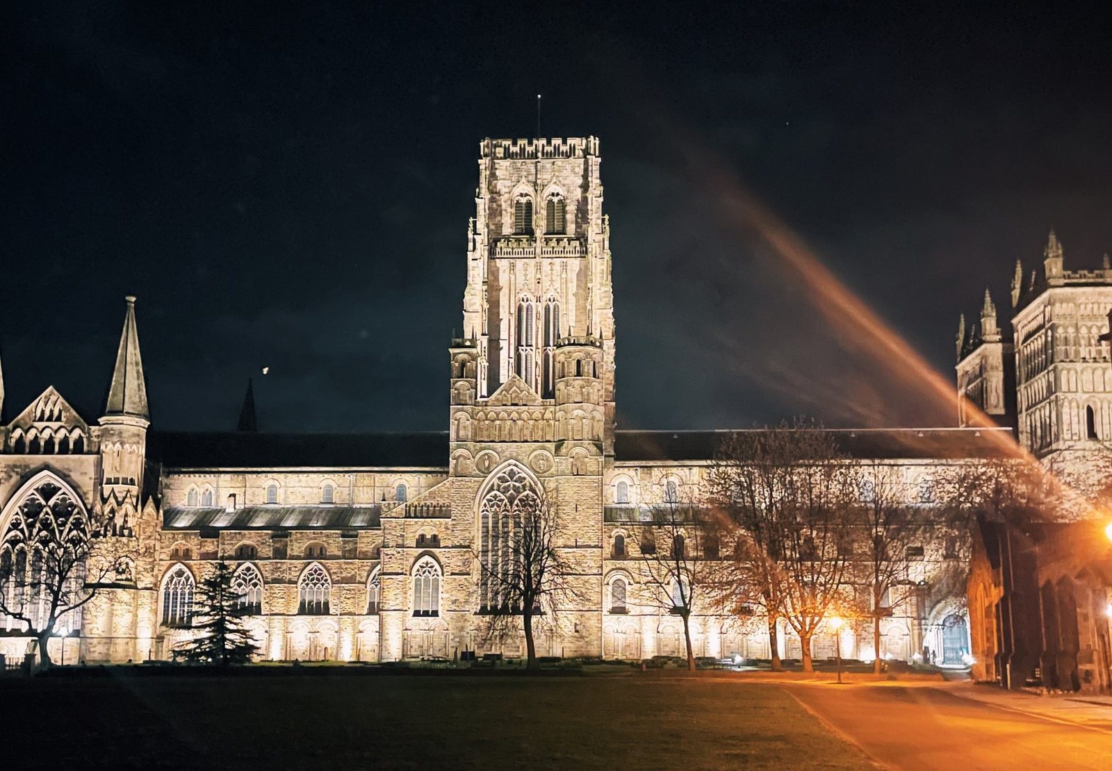 Durham Cathedral illuminated at night